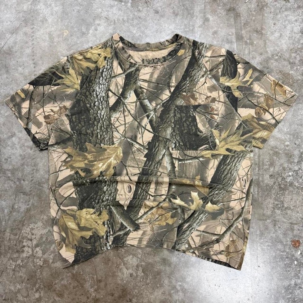Y2K‎ Essential Camo Faded & Distressed Boxy Fit Tee Size L